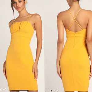Lulús Darling Memories Yellow Sleeveless Bodycon Mini Dress